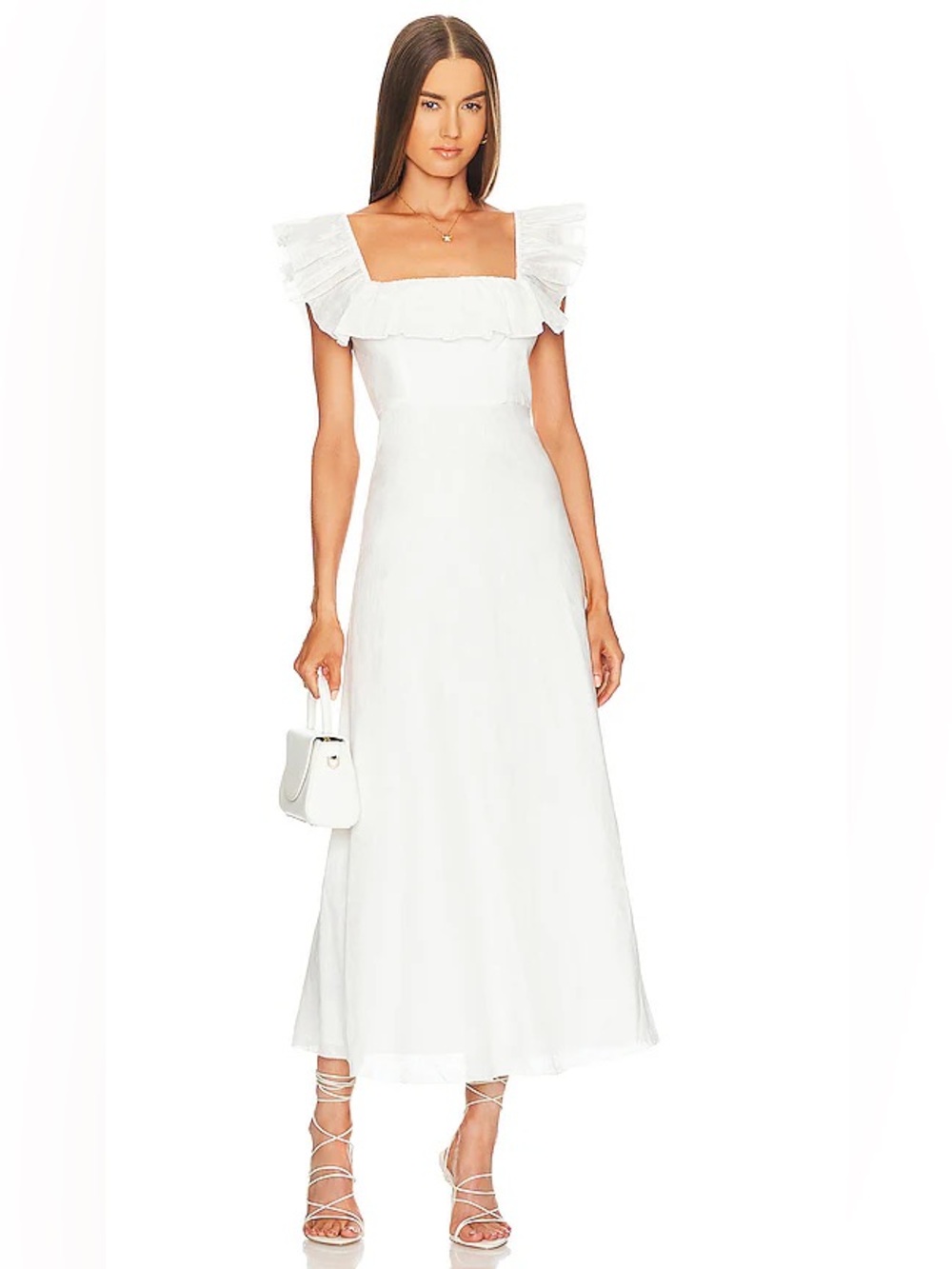 Zimmermann Cira White Linen Ruffle Sleeveless Midi Dress Size 4 Designer